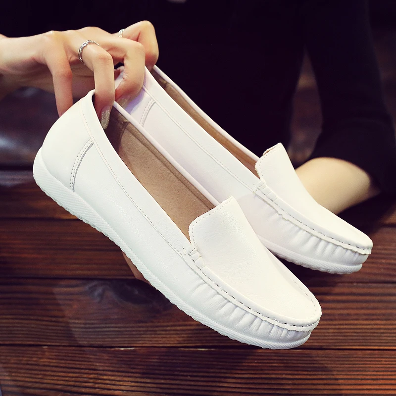 

Spring\Autumn Genuine Leather Breathable Ballet Shoes Women Casual Slip On Women Flats Mother Walking Shoes Plus Size