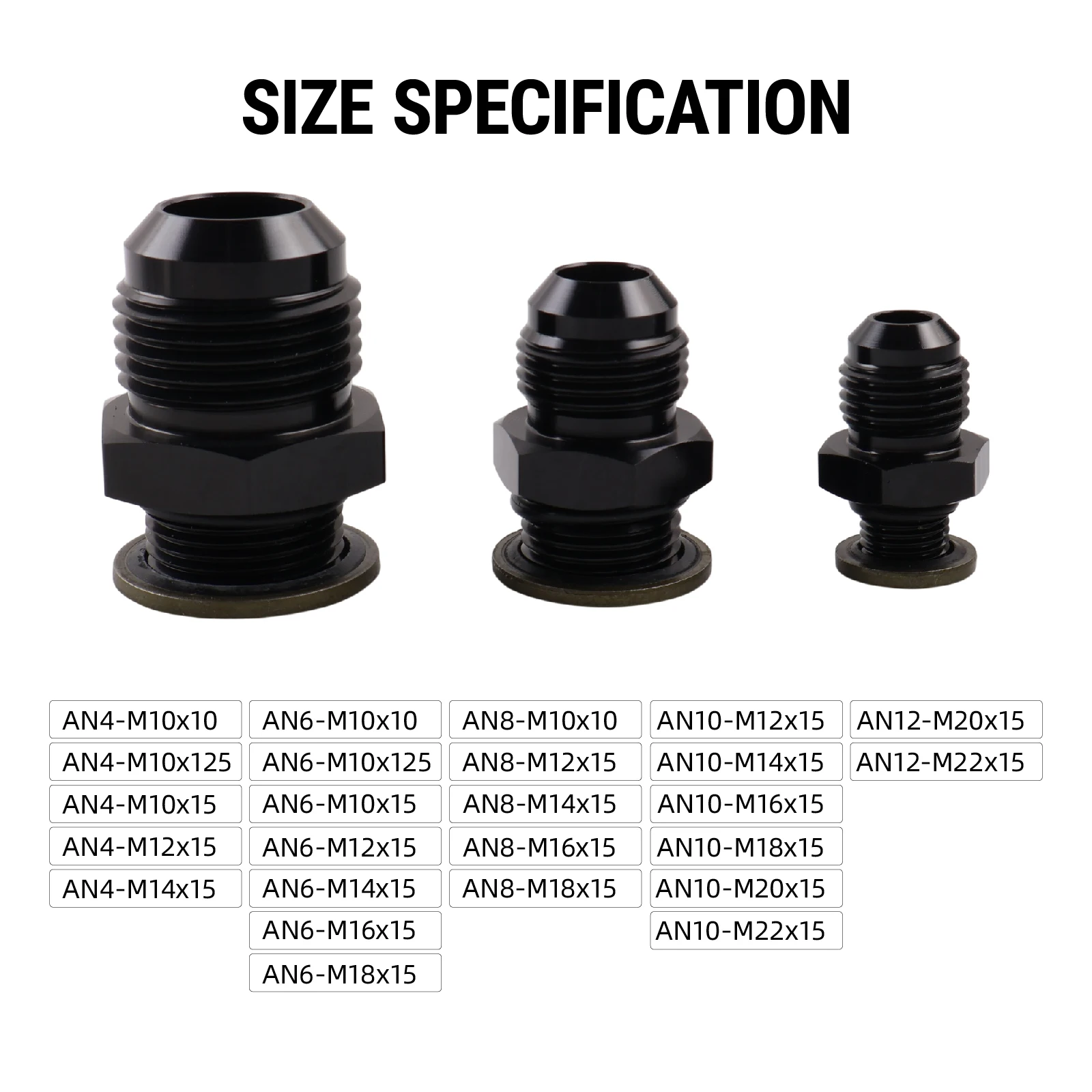 PIKBUK Aluminium AN6 AN8 AN10 AN12 auf M10/12/14/16/18/20/22x1.5 Adapter Flare-Fitting Auto-Schlauchanschluss Stecker Ölkühler-Anschluss – Detail 3