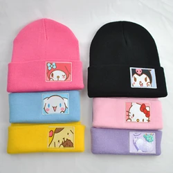 Sanrio autumn and winter Kuromi My melody hat Japanese cute girl woolen hat Pompom Purin Kawaii outdoor warm knitted hat gift