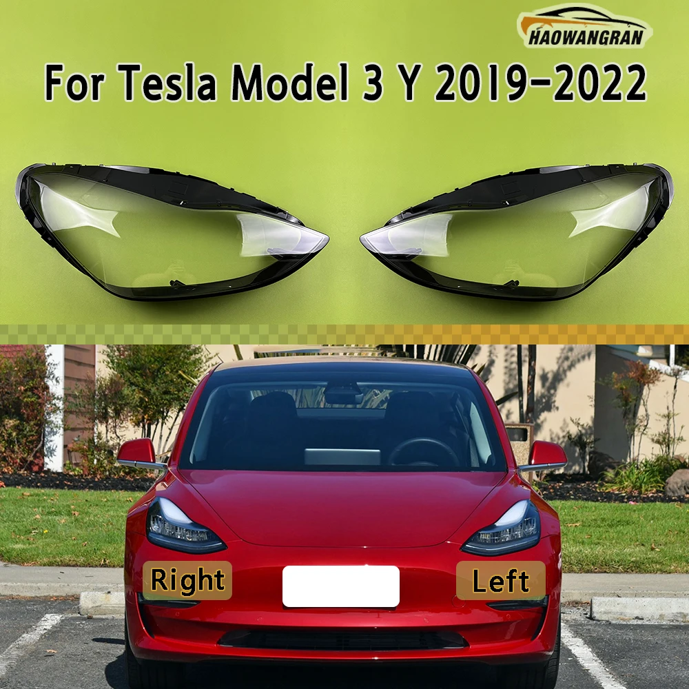 

For Tesla Model 3 Y 2019 2020 2021 2022 Car Front Headlight Cover Transparent Lampshade Plexiglass Replace Original Lens Shell