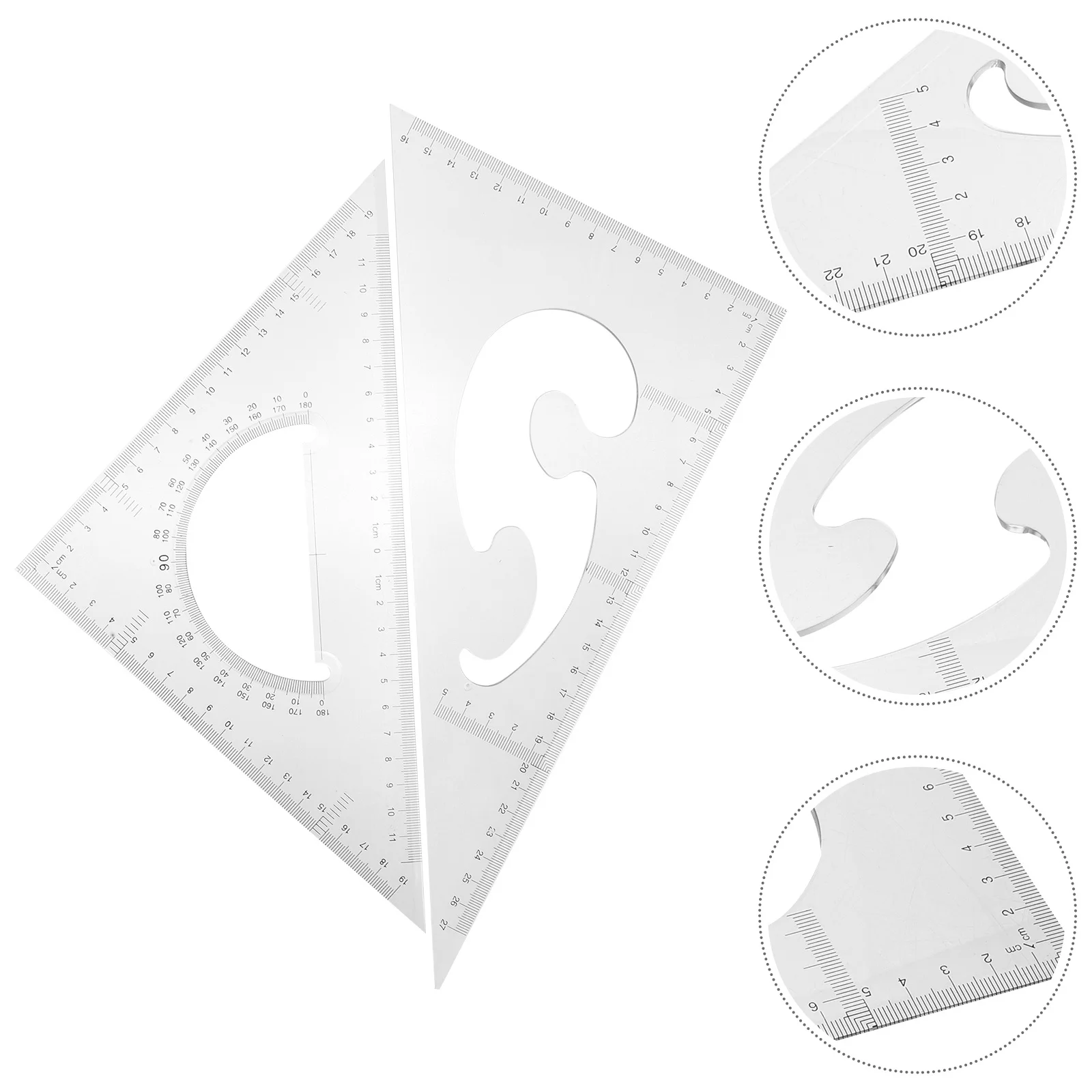 4pcs Triangle Ruler Set Plastic Measuring Tools For Drawing Measurement Portable Lightweight Clear Graduation Multi-Functional