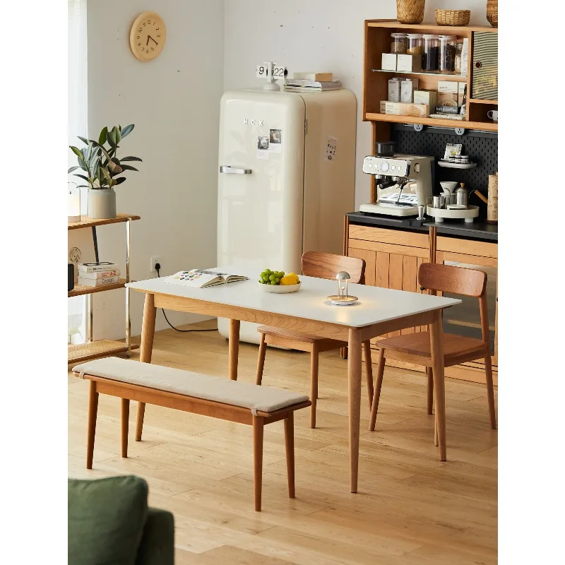 Modern solid wood dining room furniture set, white/black rectangular family and hotel dining tables