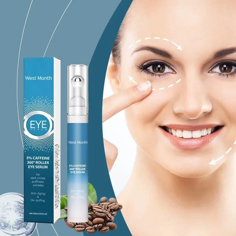 5% Caffeine Eye Serum Nourishing Moisture Under Eye Roller Cream 360° Massage Firming Serum For Dark Circles and Puffiness