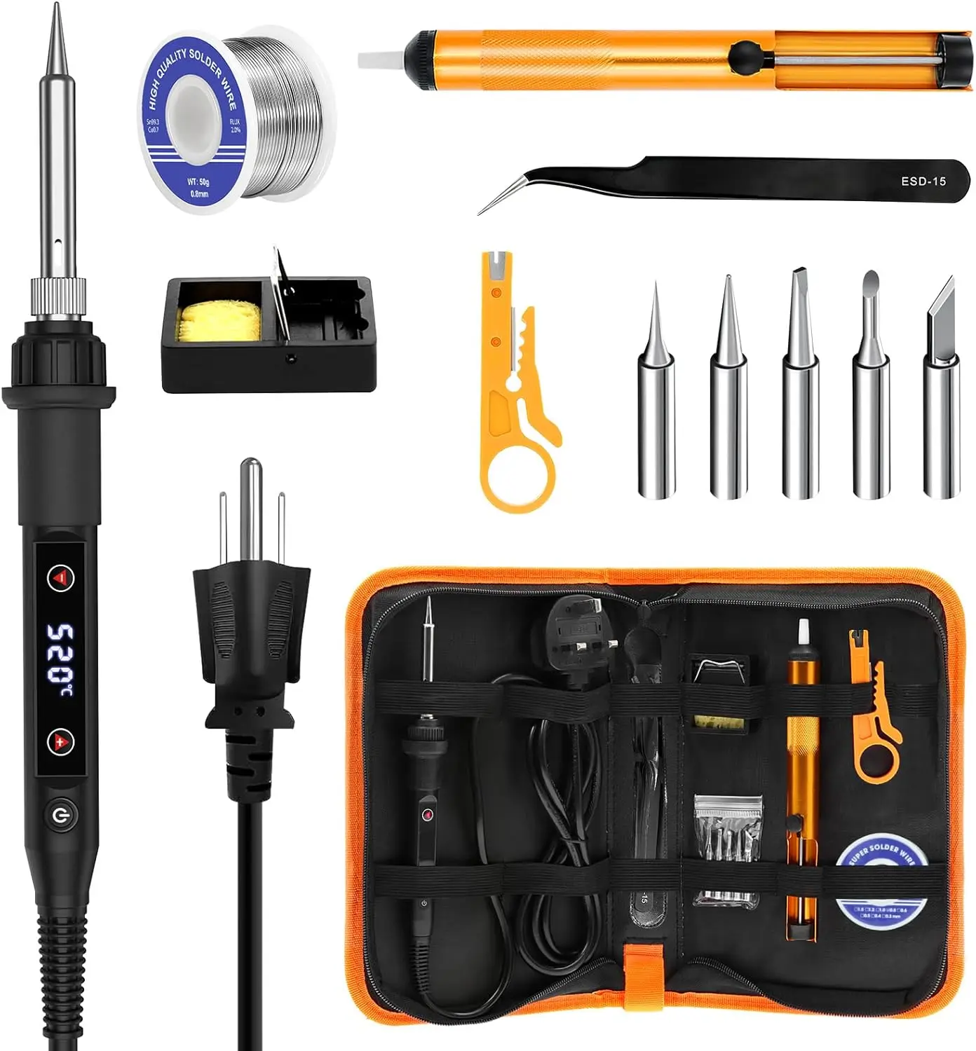 

Soldering Iron Kit 80W LED Adjustable Temp 356-968℉ 15s Fast Heating Electronics Welding Tools with Solder Wire, 5 Tips
