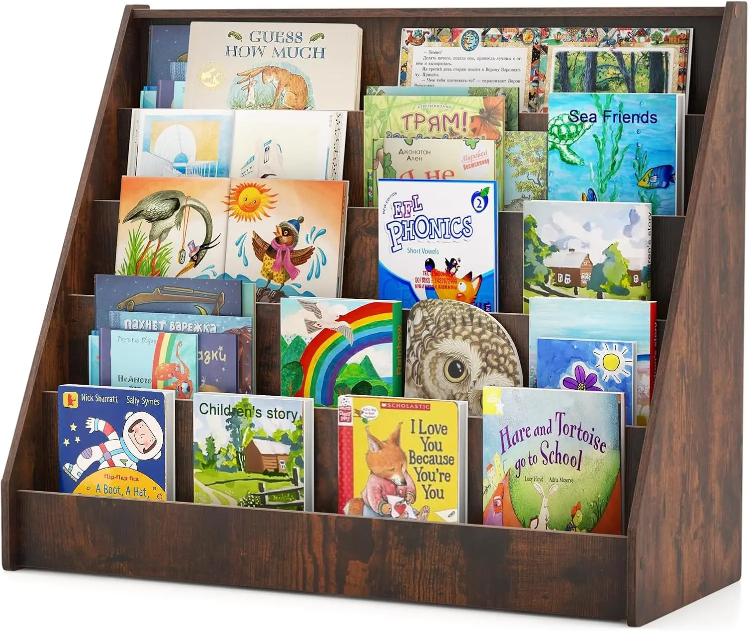 

5-Tier Kids Bookshelf, Wooden Children Bookcase, Toddler Book Rack, Magazine Storage & Display Shelf, Book Shelf for Kids