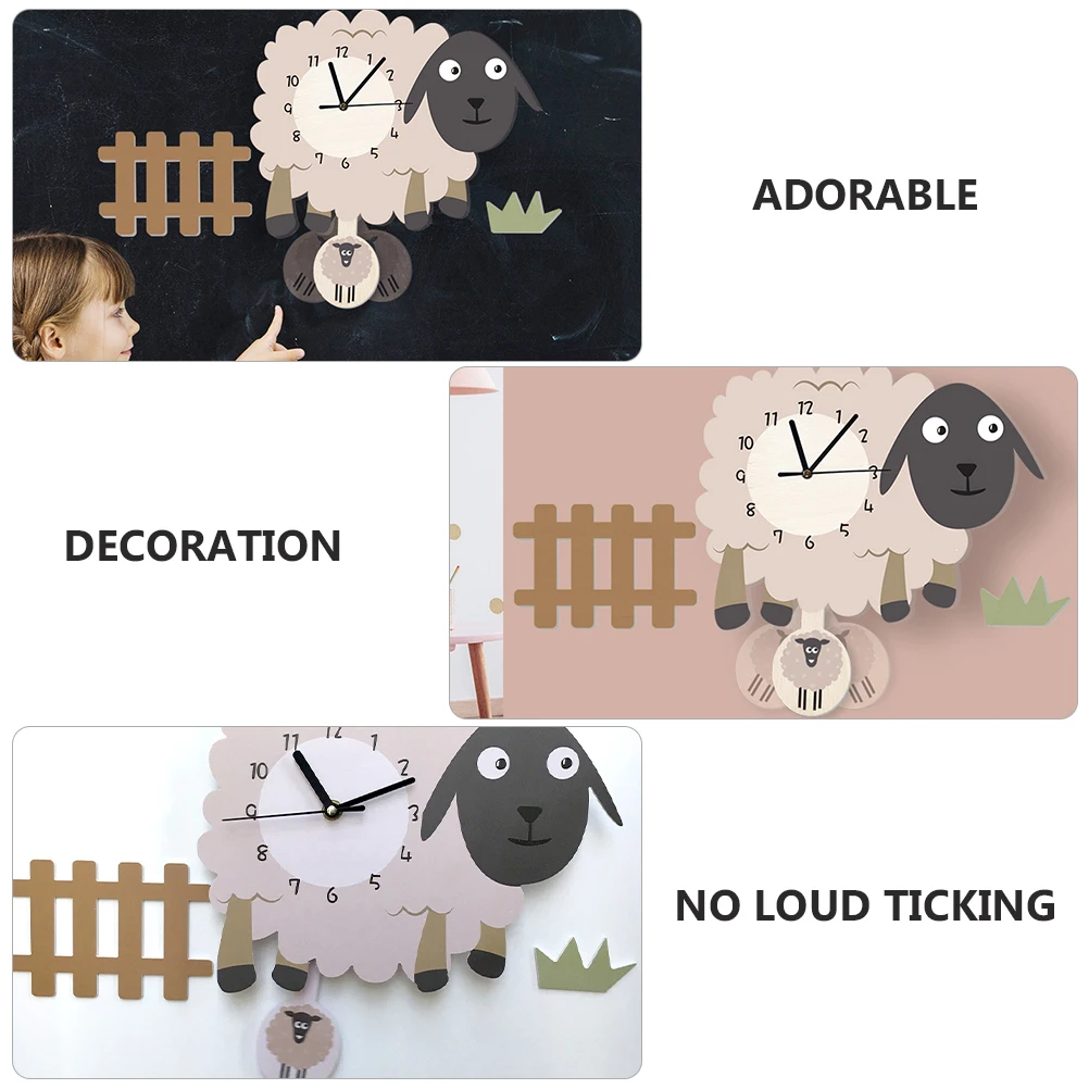

Wall Clock Sheep Cartoon Hanging Decor Pendulum Lamb Clocks Kid Nordic Swing Walk Child