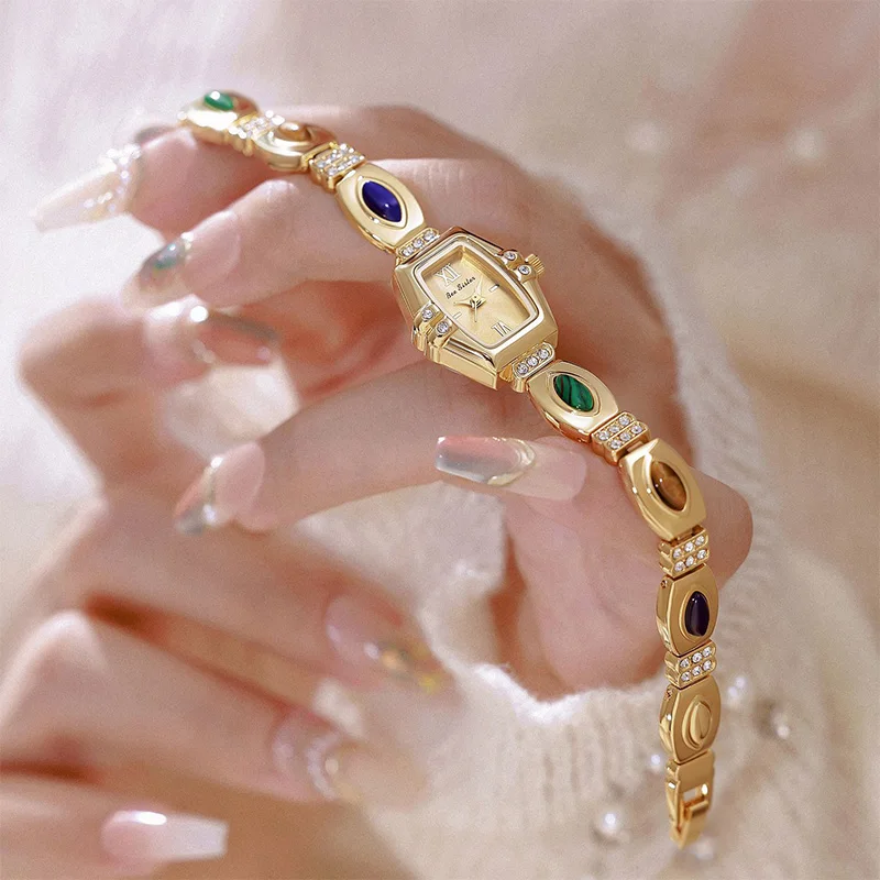 Orologi da donna di fascia alta Design elegante Pietra preziosa colorata naturale Bracciale in pietra di pavone Orologio da donna Orologio da indossare ogni giorno