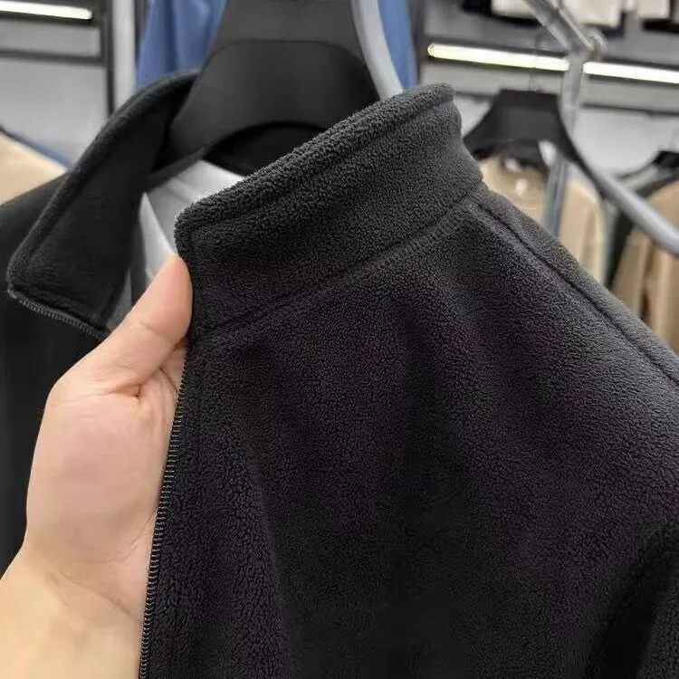 سترة صوفية عصرية للرجال للخريف والشتاء متعددة الاستخدامات من الصوف سترة عصرية فضفاضة ومتينة بياقة واقفة