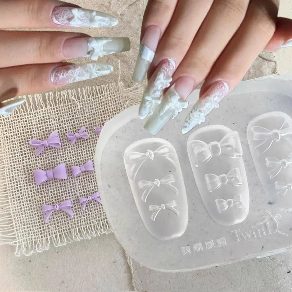 1개 3D 리본 실리콘 네일 몰드 발레 리본 네일 참 투명 네일 템플릿 조각 보타이 매니큐어 스텐실 도구