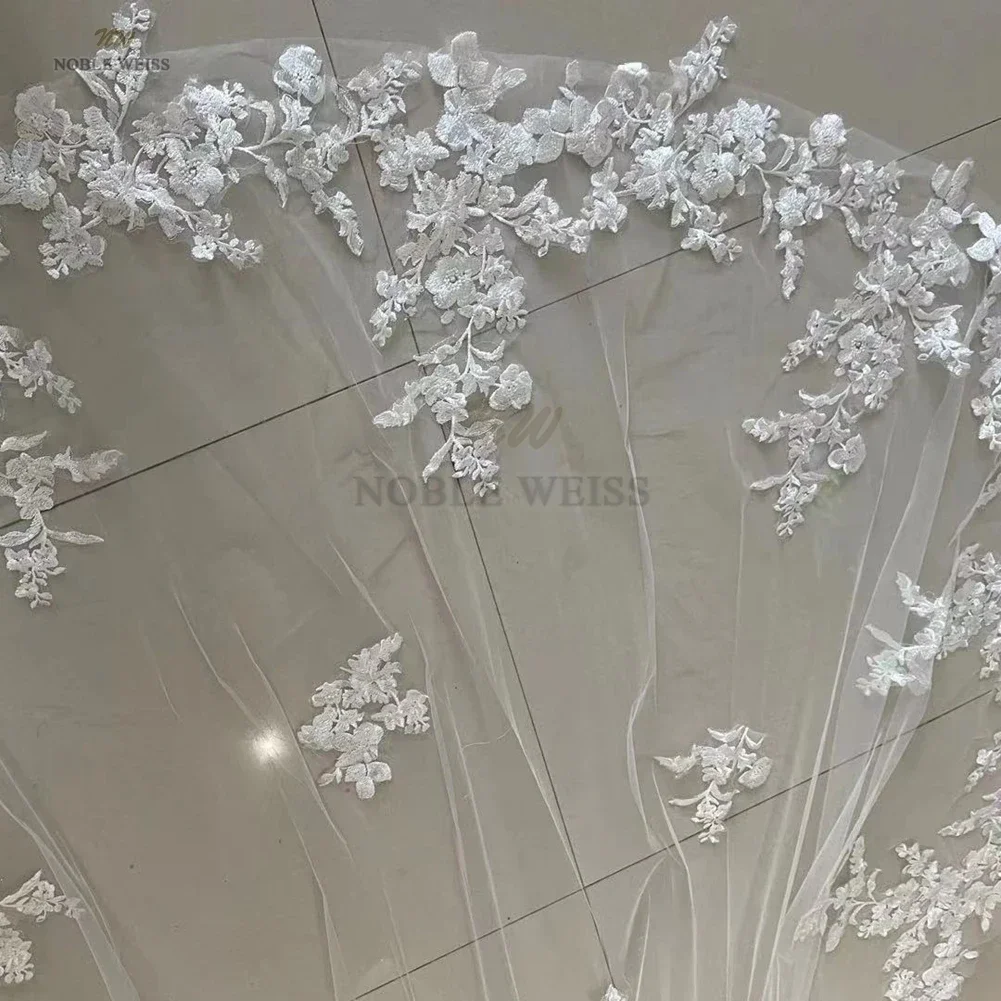 Wedding Veil Applique Edge Cathedral Veil Flower One-Layer Bridal Veils Wedding Veils with Comb Customized