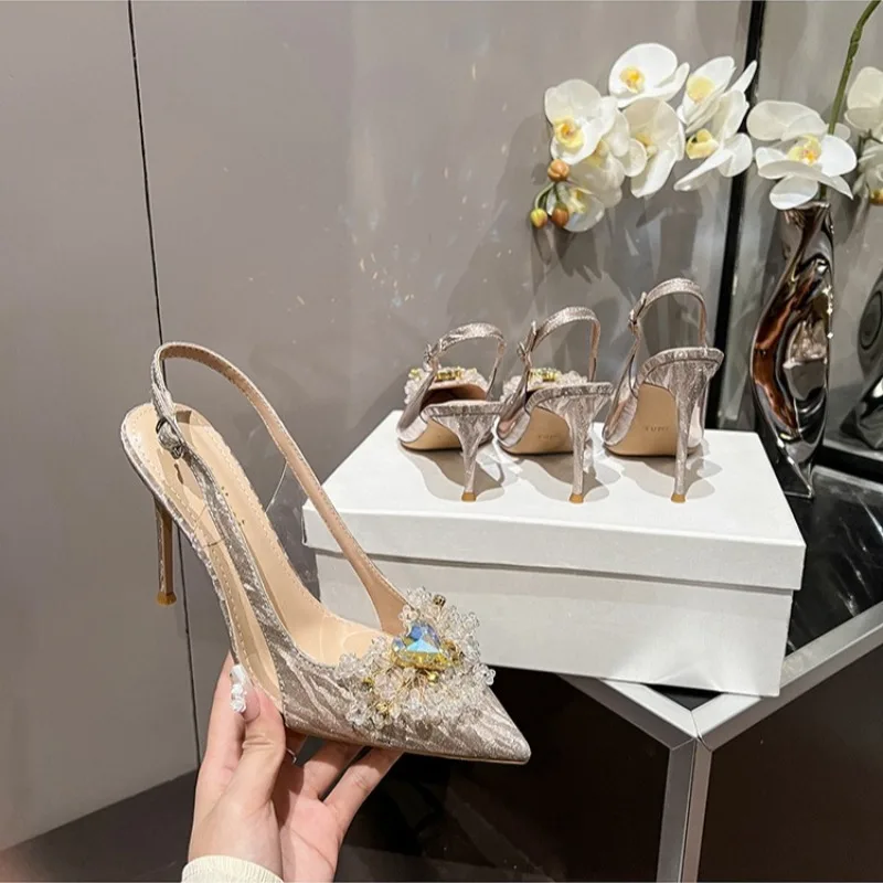 

Women Shoes Luxury Sharp Pointed Rhinestone Pearl Bridal Shoes High Heels for Women Comfortable Banquet Shoes Sandalias De Mujer