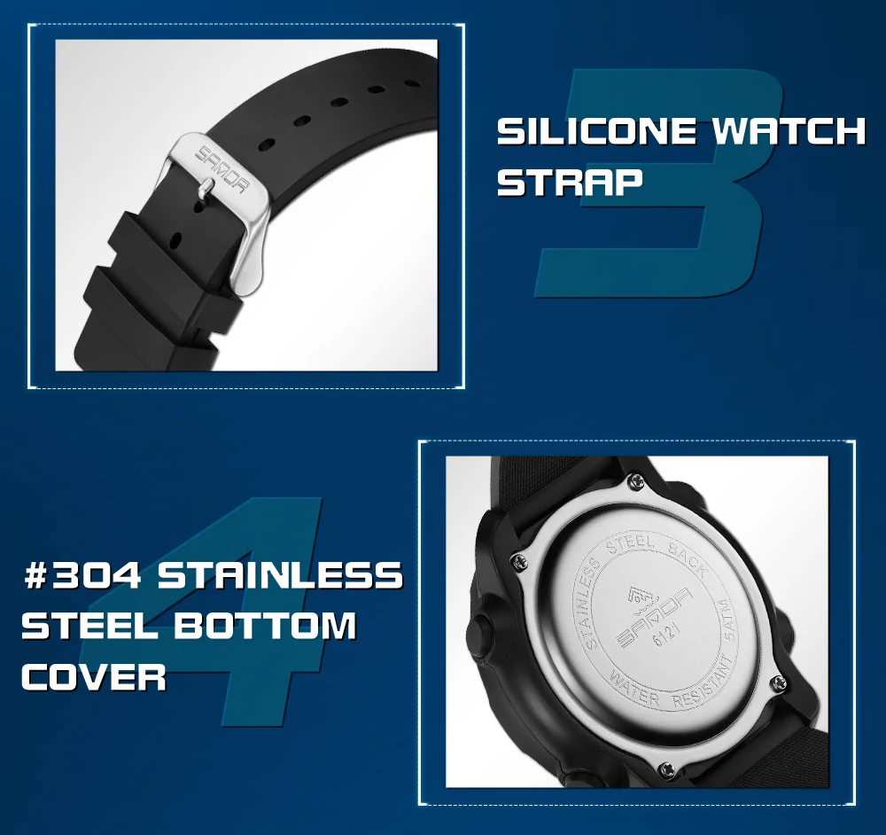 Часы SANDA мужские водонепроницаемые противоударные с будильником и мониторингом сна