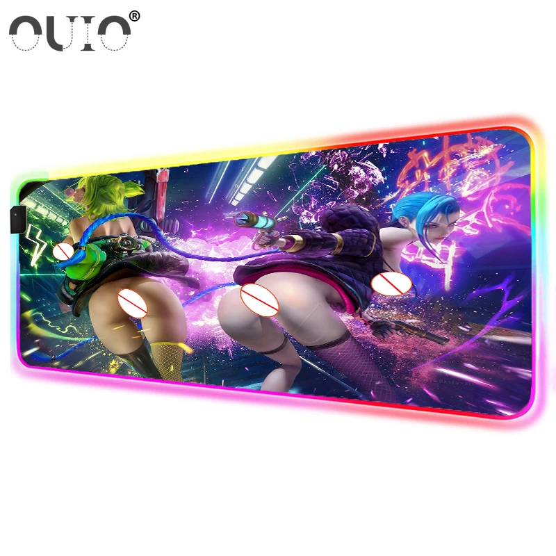 League of Legends Jinx Mouse Pad Sexy Girl Rgb Large Mouse Pad Gamer Accessories Laptop PC Luminous Led Desk Keyboard Carpet Mat