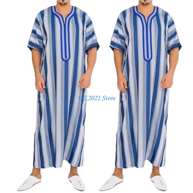 G5GC Muslim Clothing for Men Short Sleeves Robe Kaftan Male Middle East Jubba Thobe