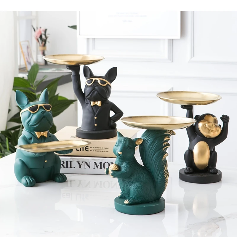 Squirrel Cartoon Animal Character Resins Storage Trays Monkey Statue Ornaments Christmas Decorations Modern Home Decor