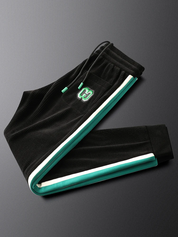 

Роскошные модные мужские облегающие вельветовые спортивные брюки, спортивные штаны в полоску сбоку, модные повседневные брюки на осень-зиму