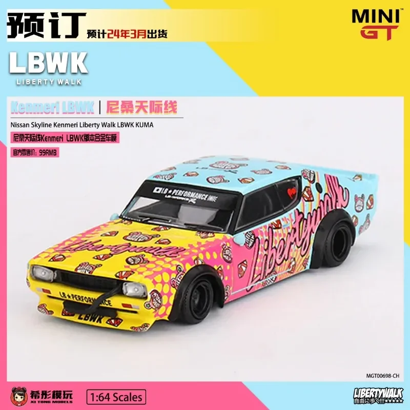 Coleção de peças decorativas de 1:64 nissan skyline kenmeri lbwk kuma, modelo de liga leve, para presentes de férias infantis