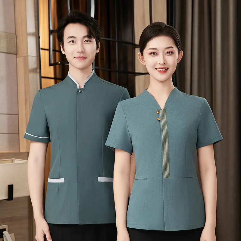 Uniforme de personnel de nettoyage d'été à manches courtes pour femmes, vêtements de nettoyage de chambre d'hôtel, uniforme de tante de nettoyage de propriété