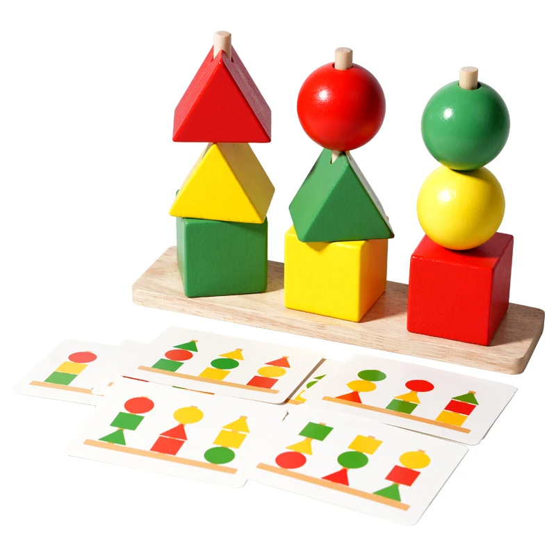 Jouets de tri des couleurs colorées en bois pour enfants, ensembles de colonnes arc-en-ciel, correspondance des formes, blocs de construction éducatifs