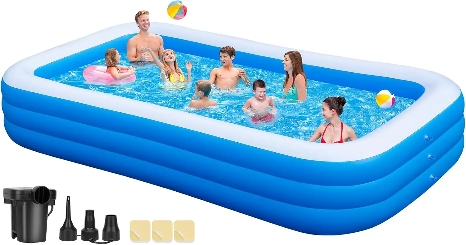 

Inflatable Swimming Pool with Air ，Blow Up Pool, 130"x 72" x 22" Large Family Swimming Pools Above Ground for Back Baby swim