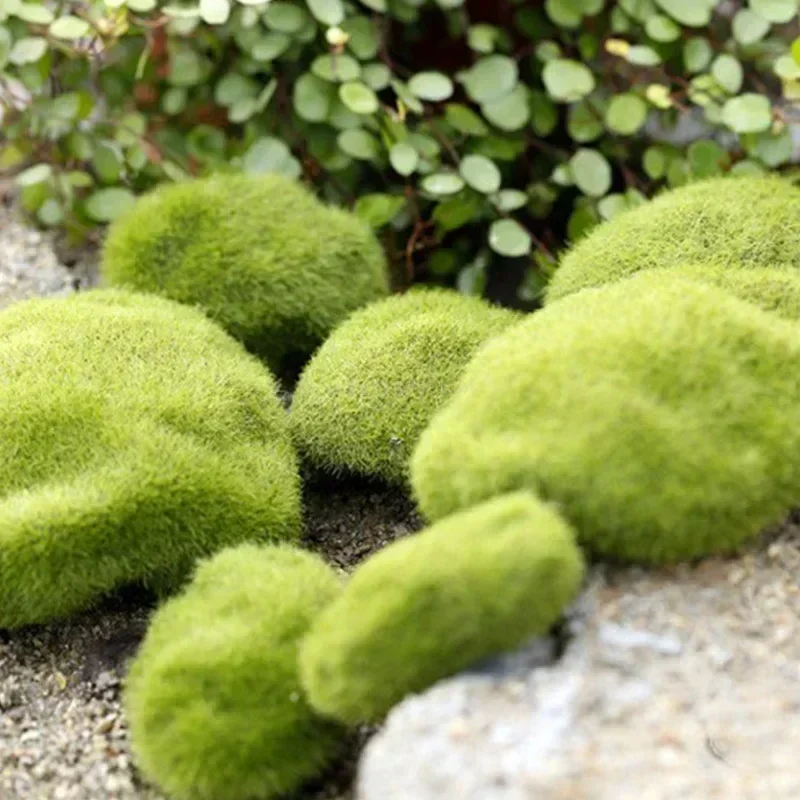1pcs Fake Stone Artificial Moss Rocks Home Decor 3/6/8/10cm Simulation Plant DIY Decoration for Garden and Crafting Green