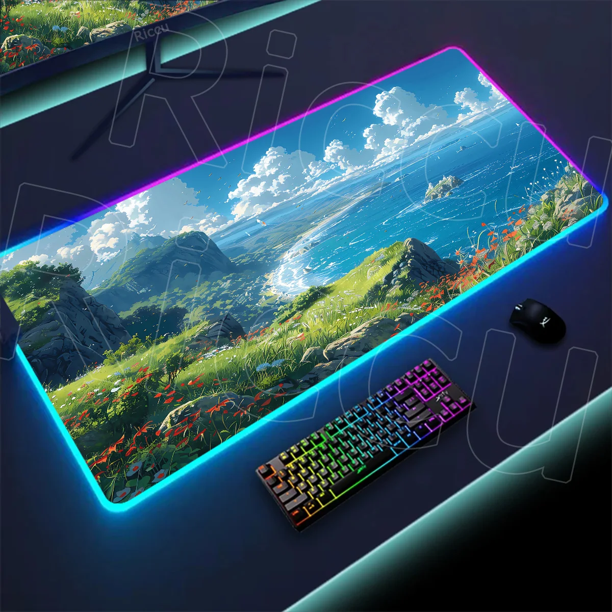 

Pretty Anime Scene Mousepad Mountain Landscape RGB Mouse Pad Gaming Mouse Mats XXL Anime Large Keyboard Desk Mat Computer Laptop