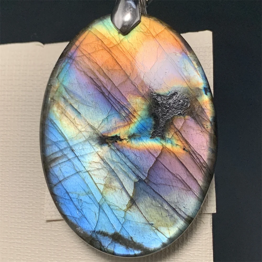 Uglyless Natural Stunning Rainbow Purple Light Labrador Stones Pendants Women Rectangle Colorful Labradorite Necklace Blue Light