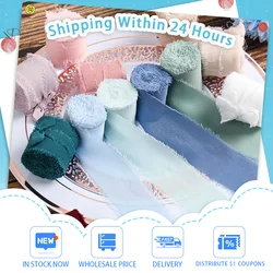 Pink Frayed Edged Chiffon Silk Ribbon 5 Meters Wide 3.8 cm Handmade Ripped Wedding Flower Bouquet Wrap Decoration Drop Shipping