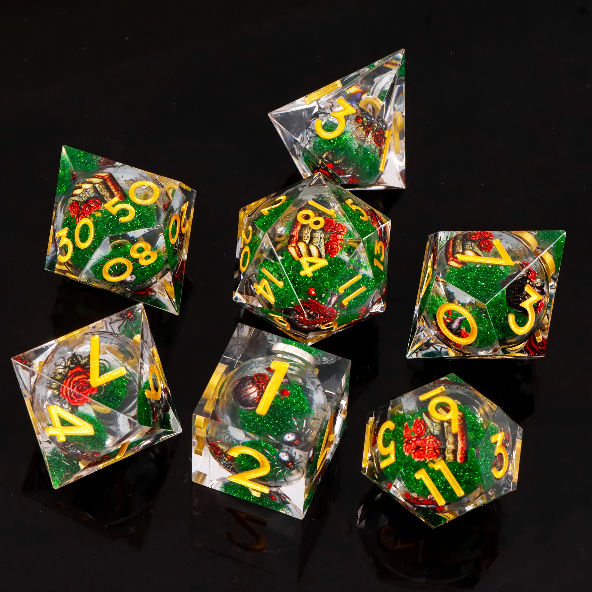 

Set with Liquid Core - 7PCS Metallic DND Dice for RPG Games, Dragon's Eye Style Collector's Polyhedral Dice