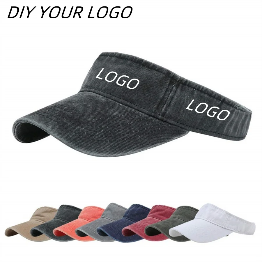 

DIY Custom Logo Print Embroidery Visor Cap Washed Cotton Empty Top Hat Men Women Baseball Cap Summer Adjustable Outdoor Sun Hat