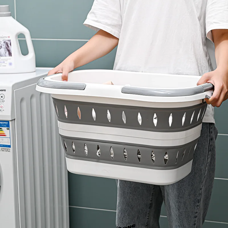 1PC Portable Plastic Folding Laundry Basket Dirty Clothe Washing Bucket Container with Handle Storage Bucket Sorter for Bathroom