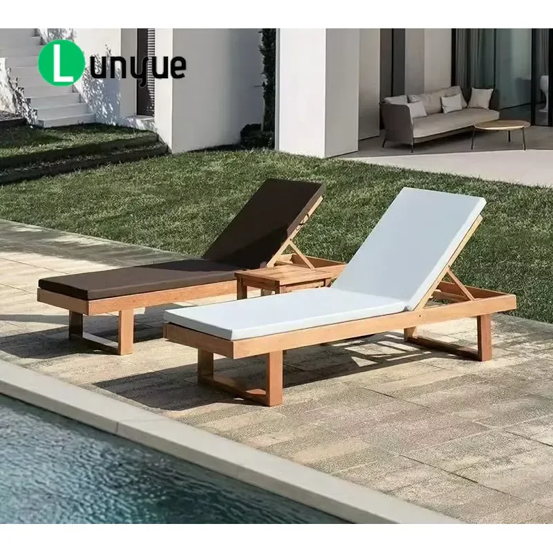 Waterproof Wooden Sun Lounger Outdoor Furniture for Poolside Garden Terrace Park Villa Hotel Resort Seaside Durable