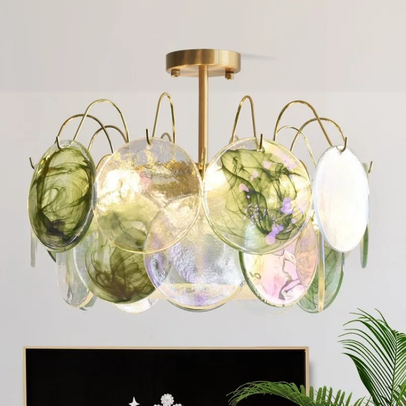 French retro Murano master bedroom eye protection ceiling light Italian light luxury high-end pink