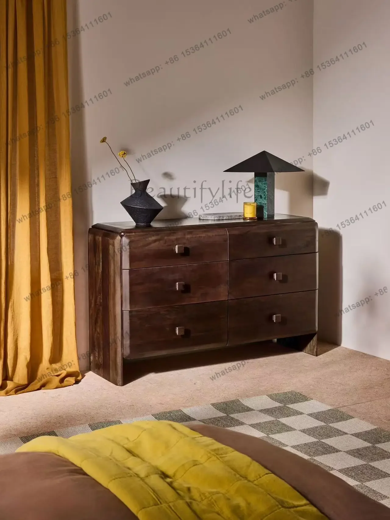 

yj5 Walnut locker retro six-chest cabinet Nordic simple bedroom storage bedside cabinet solid wood living room