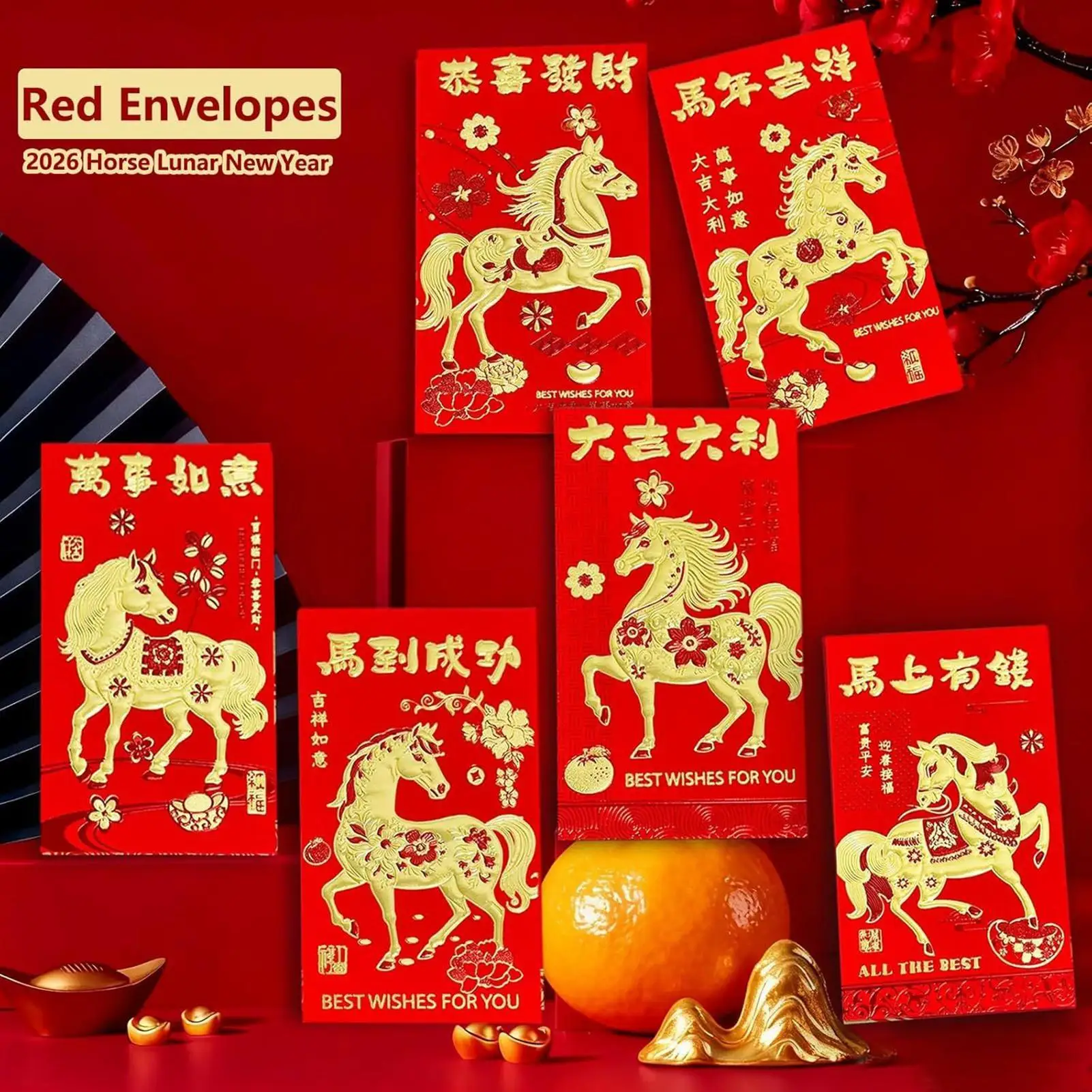 6 قطع من المظاريف الحمراء لسن الحصان، مستلزمات حفلات الأعياد، مهرجان الربيع، الحزم الحمراء لمخططي الأحداث وأعياد الميلاد وحفلات الزفاف