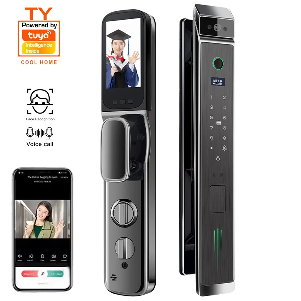 

Видеоумный замок, карта отпечатков пальцев, пальмовая вена, 3D распознавание лиц, умные замки для входной двери, удаленная сигнализация Tuya, умный дверной замок