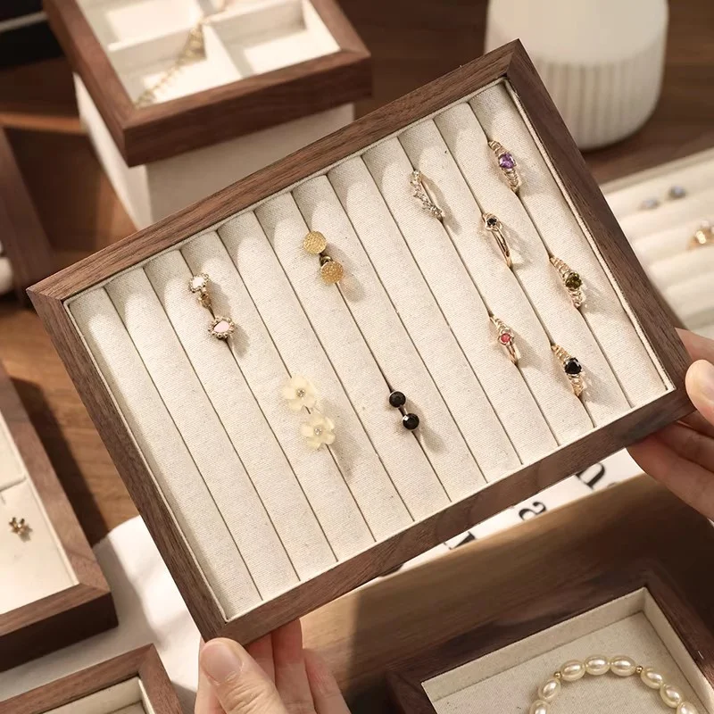 

Деревянный поднос для ювелирных изделий с крышкой, браслеты, серьги, кольца, стеллаж для выставки товаров, ожерелья, брошь, запонки, аксессуары, органайзер