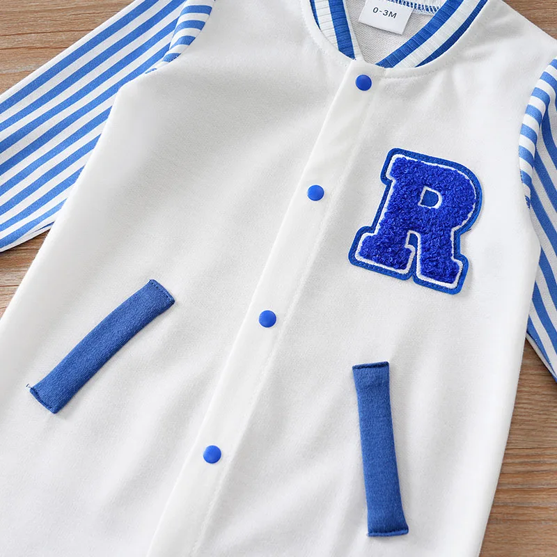 Newborn Baby Baseball Clothes 0-12 Months blue stripe Boston Long Sleeve Footies Toddler Boy Clothes Kids Jumpsuit Pyjama Bebe