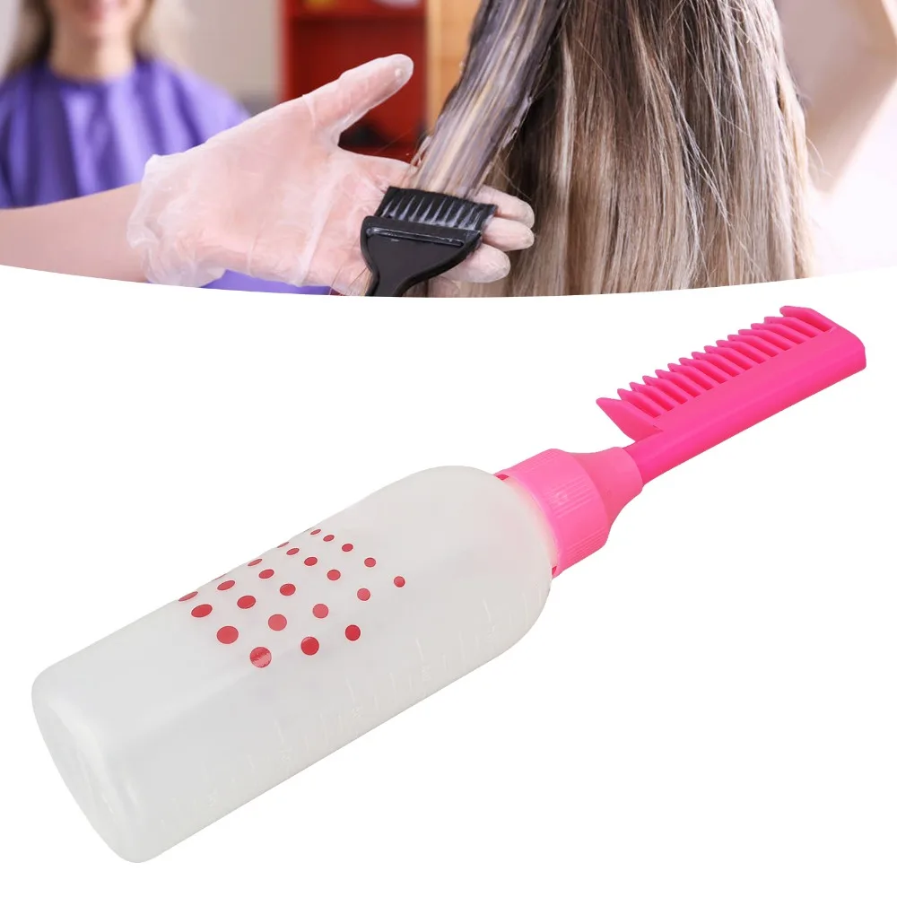 

5pcs Professional Hair Dye Comb Bottles Rose Red Easy Fill Comb Applicator Bottle Graduated Scale Durable Root Comb Applicator