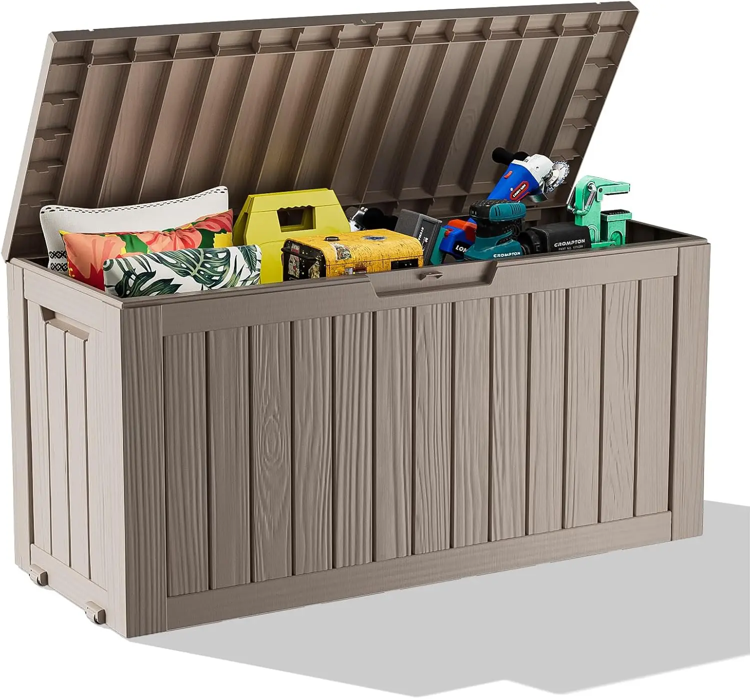 

75 Gallon Resin Deck Box, Lockable Patio Outdoor Storage Box for Furniture, Garden Tools and Tools Storage, Waterproof Outsi