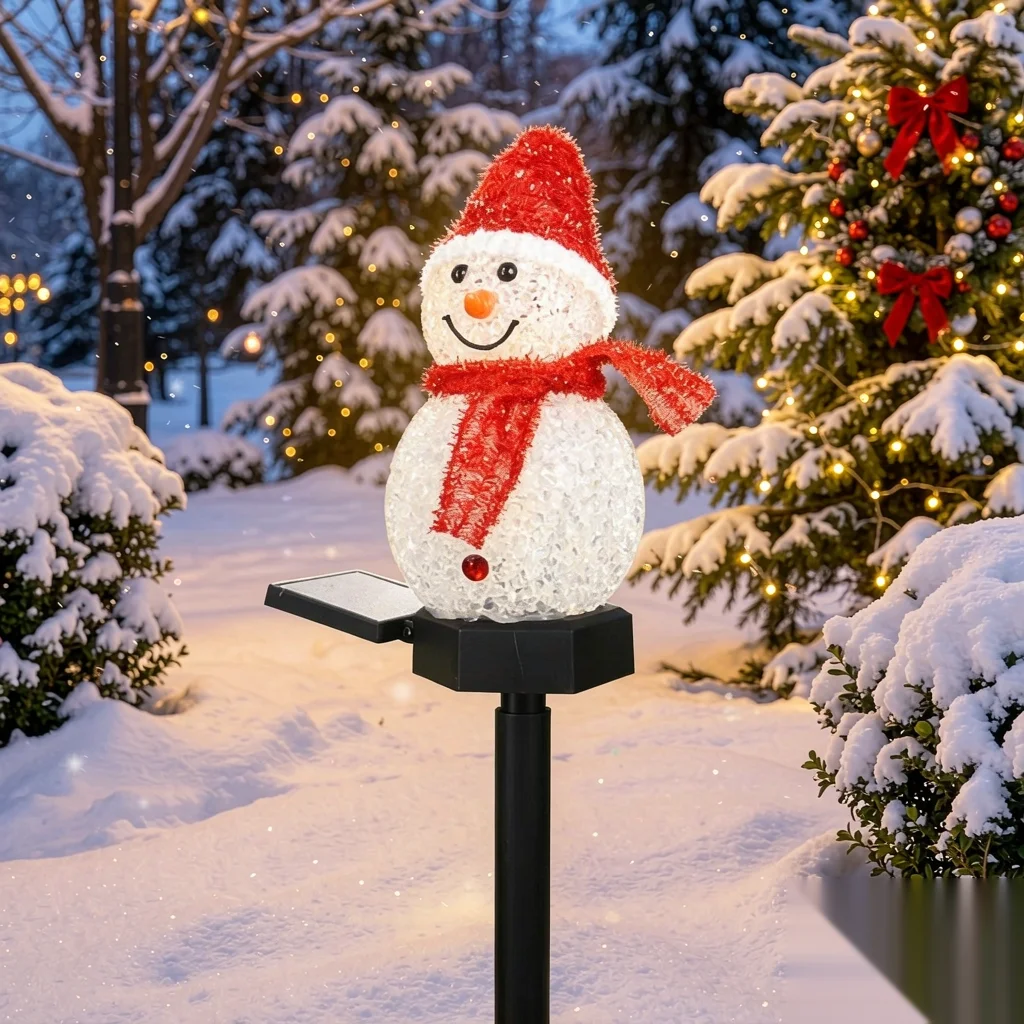 Snowman Christmas Light Solar Lamp Garden Stake Outdoor Waterproof Warm White LED for Yard Patio Lawn Pathway Xmas Holiday Decor