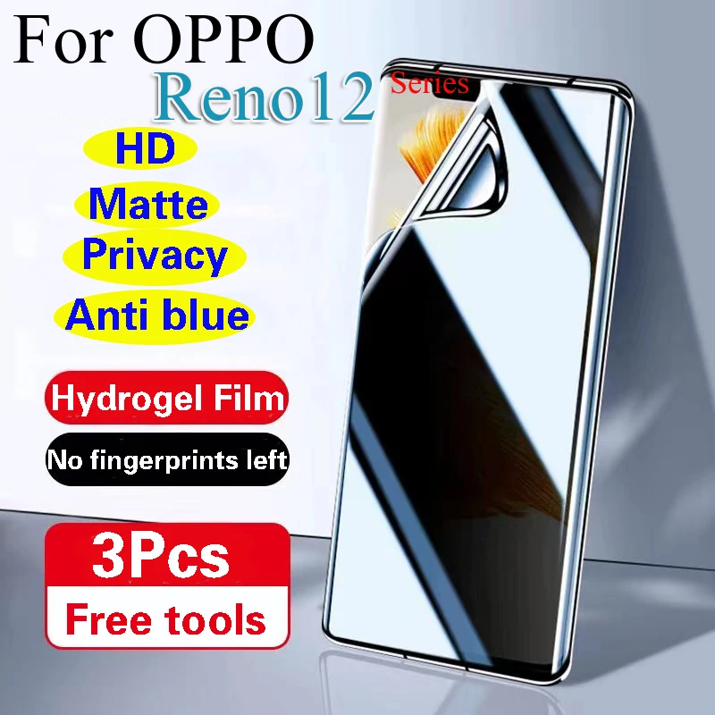 Reno12Pro Privacy Screen Protector For OPPO Reno12 Pro Matte Hydrogel Film Reno 12Pro Soft HD Full Coverage Blue Anti Peeping