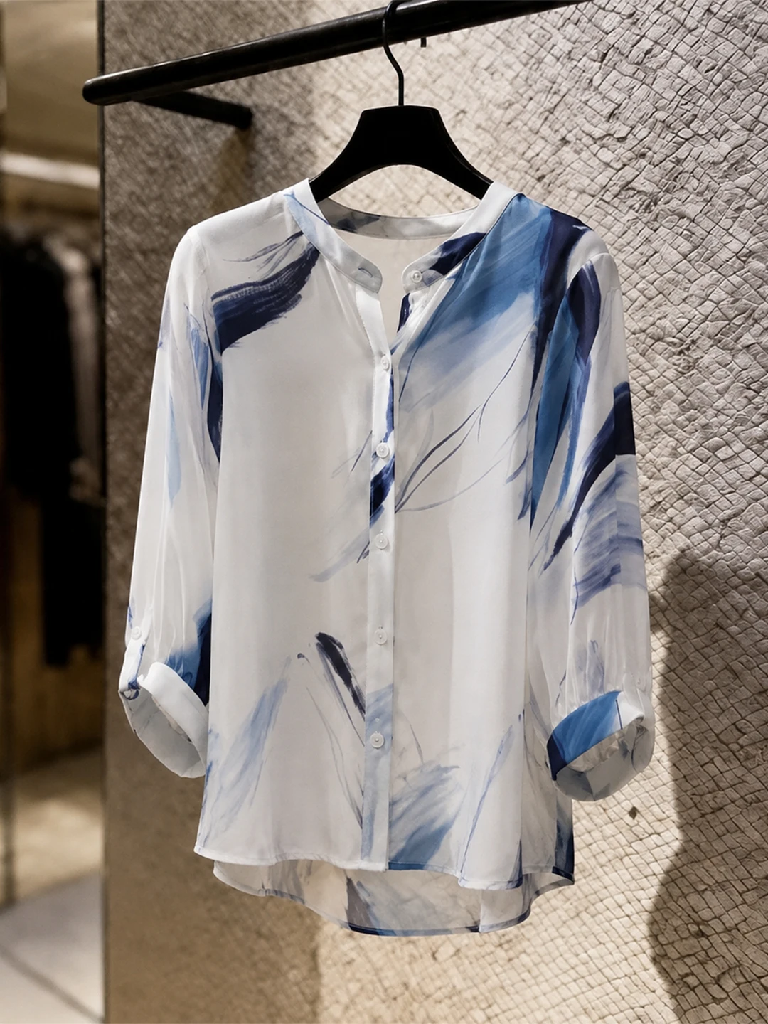 

Unique Design Korean Style Commute Fashion Blouse Chiffon Gradient Elegant Shirt Women's Regular Sleeve V Neck Daily Wear