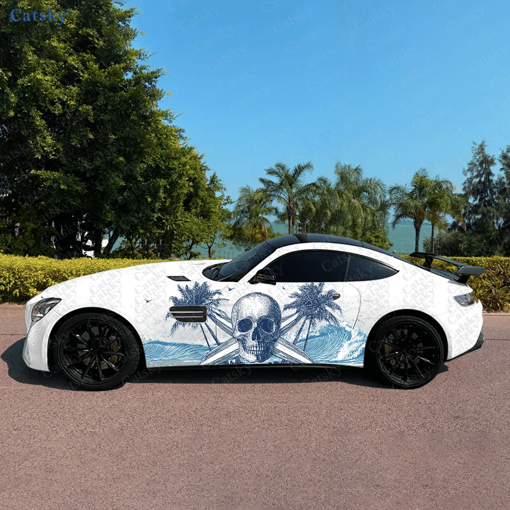 

2pcs Skull Surfboard Car Sticker, Durable, Fade-Resistant, Enhance The Beauty of Your Vehicle with Art Design Car Vinyl Wrap