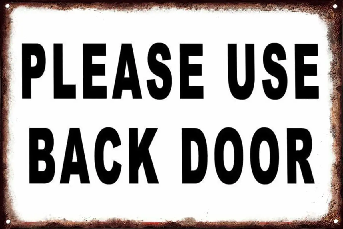 Please Use Back Door Sign Metal Warningdelivery Notice Knock Vintage Style Iron Painting For Indoor ; Outdoor