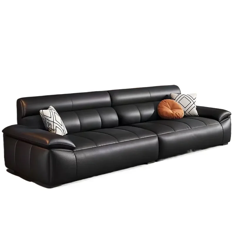 for Italian minimalist leather sofa small apartment light luxury modern simple living room piano keys straight top sofa