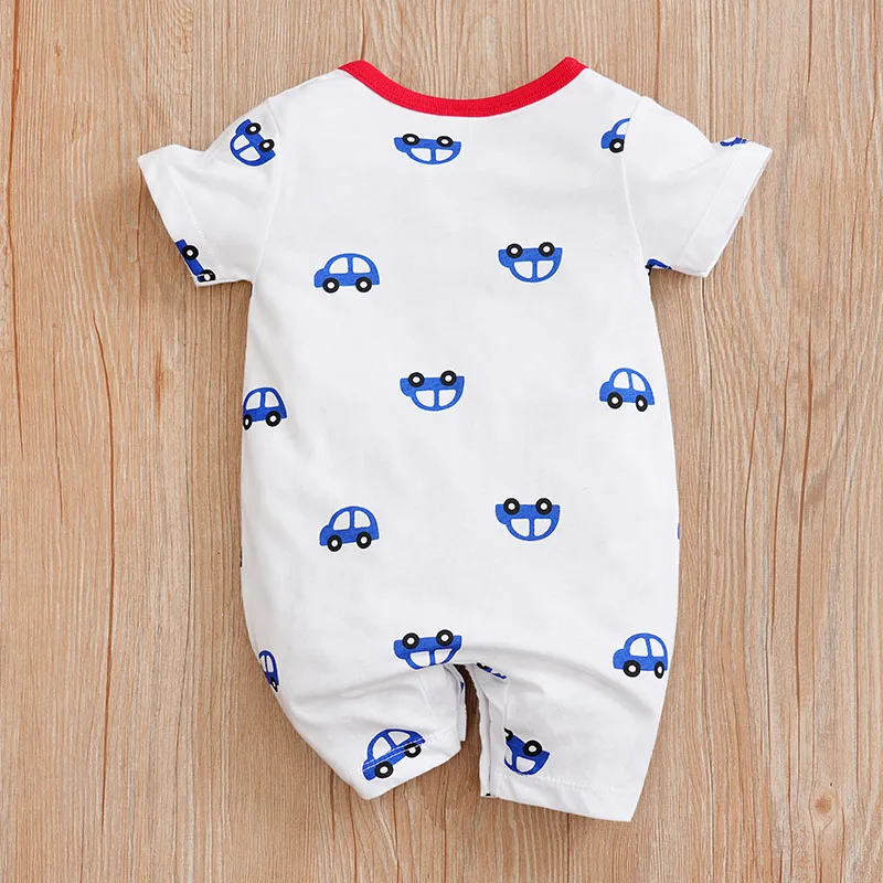 Summer Boys And Girls Cute Cartoon Car Embroidery Cotton Comfortable Casual Short Sleeve Baby Bodysuit