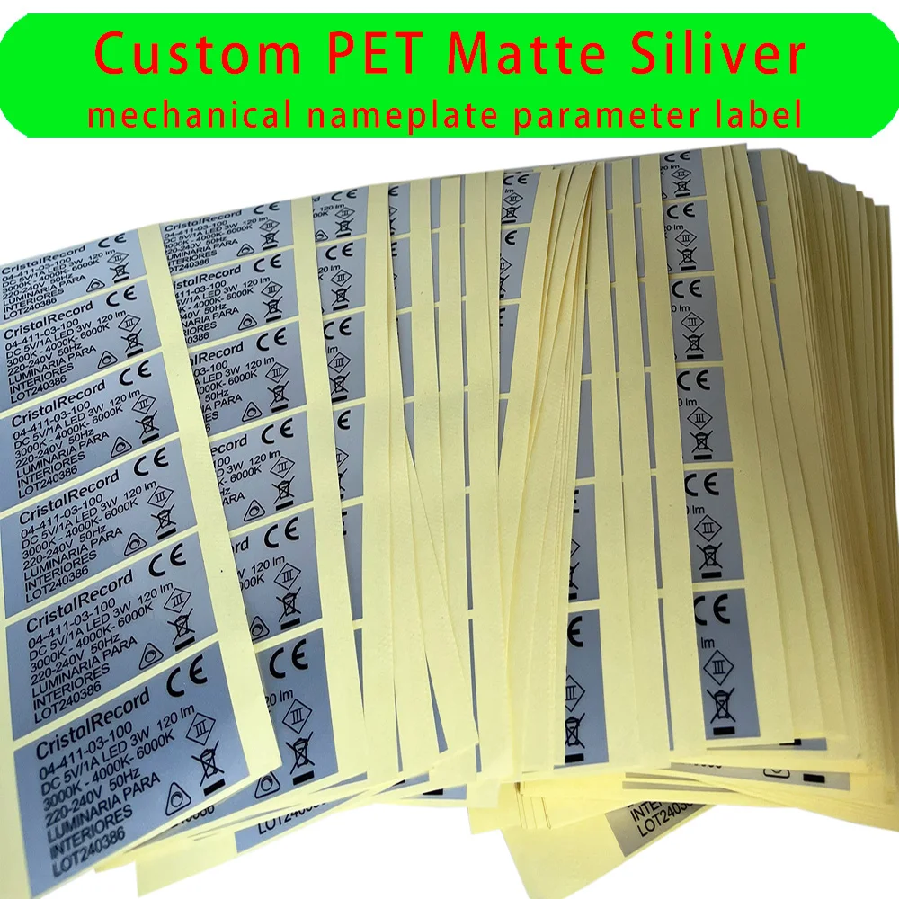 Factory Supply PET Matte Silver Stickers Custom Lamp Electronic Appliances Nameplate Parameter Labels Waterproof  Sticker Label