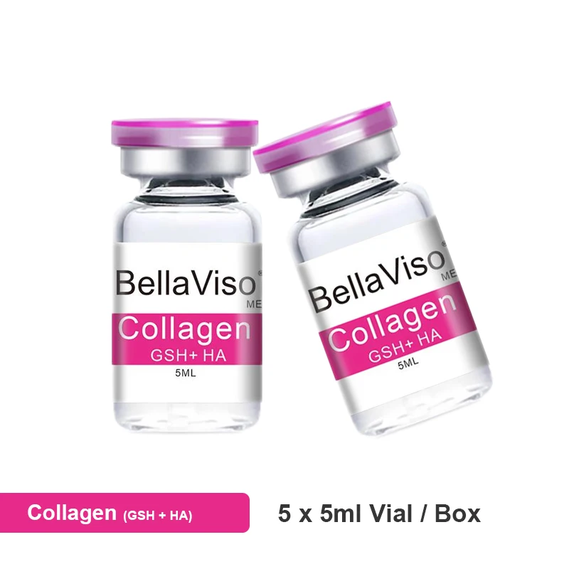 BellaViso Collagen GSH HA Face Essence Glutathione Hyaluronic Acid MTS Anti Aging Rejuvenation Skin Facial Serum 5mLx5 Vials/Box