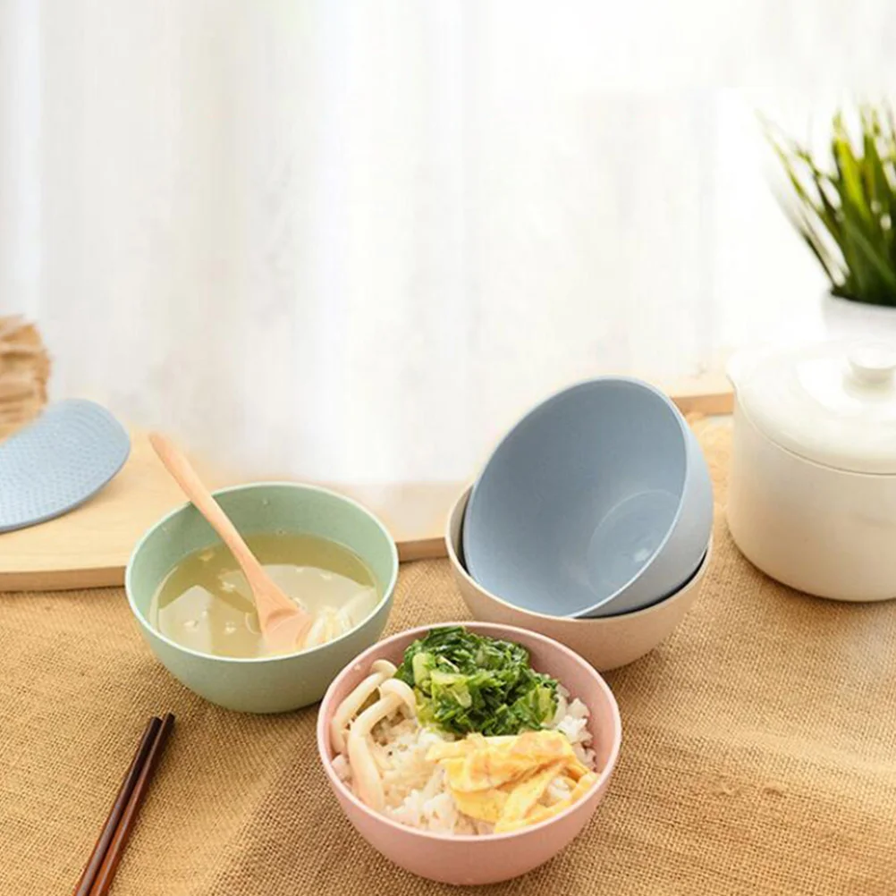 

4pcs Wheat Straw Bowls Reusable Heat Resistant Round Soup Salad Dessert Stir Bowl Lightweight Food Grade Eco-Friendly Stackable